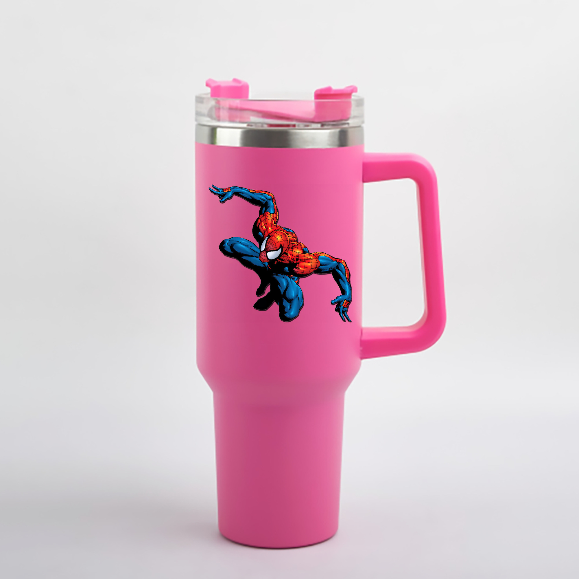 （画像用） Spider Man スパイダーマン 1200mL車用タンブラー - クリスタルステッカー（プラスチックストロー付き）